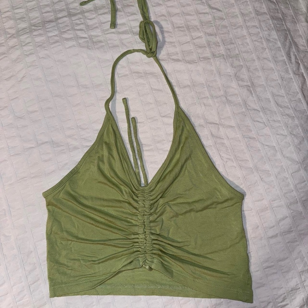 Green Pacsun Ruched Halter Crop Top